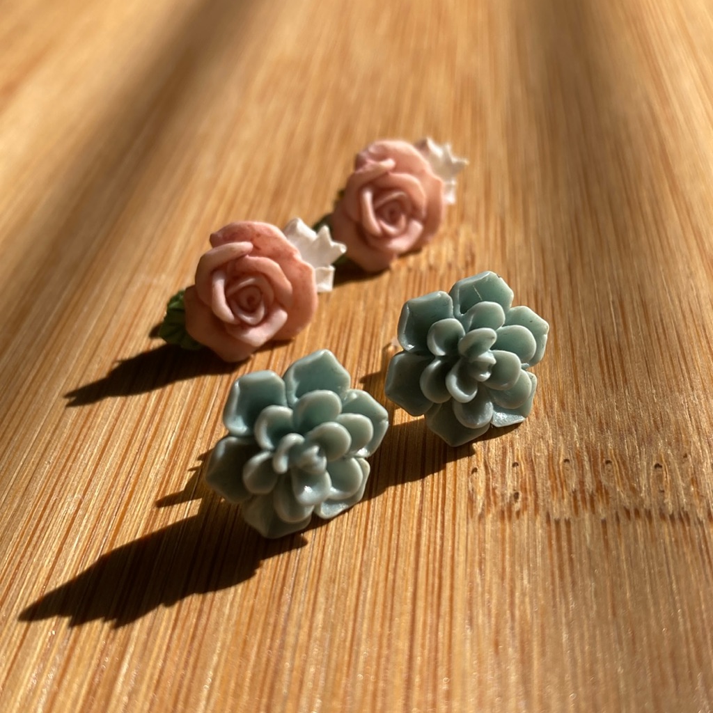 [Boutique] Succulent + Rose Earring Duo